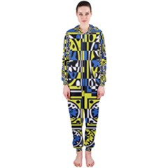 Blue And Yellow Decor Hooded Jumpsuit (ladies) 