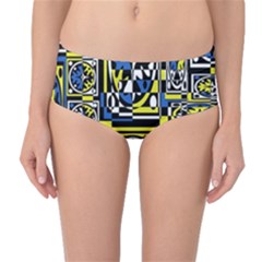 Blue And Yellow Decor Mid-waist Bikini Bottoms by Valentinaart