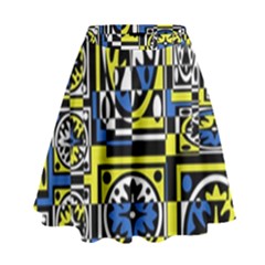 Blue And Yellow Decor High Waist Skirt