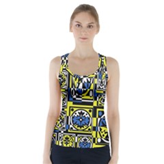 Blue And Yellow Decor Racer Back Sports Top