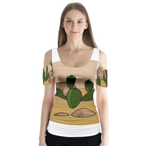 Desert 2 Butterfly Sleeve Cutout Tee  by Valentinaart