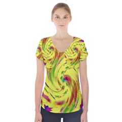 Leaf And Rainbows In The Wind Short Sleeve Front Detail Top