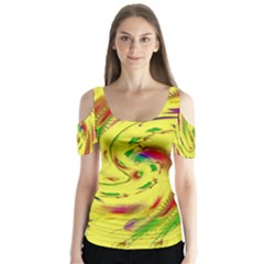 Leaf And Rainbows In The Wind Butterfly Sleeve Cutout Tee 