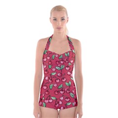 Cherry Cherries For Spring Boyleg Halter Swimsuit 