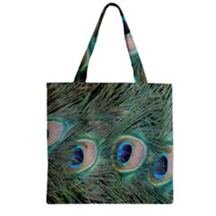 Peacock Feathers Macro Zipper Grocery Tote Bag by GiftsbyNature