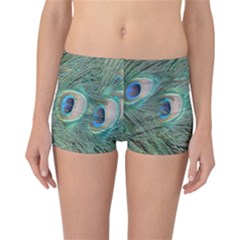 Peacock Feathers Macro Reversible Boyleg Bikini Bottoms by GiftsbyNature