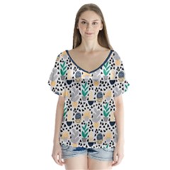 Cactus Plants V-neck Flutter Sleeve Top by LisaGuenDesign