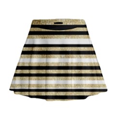 Gold Glitter, Black And White Stripes Mini Flare Skirt by LisaGuenDesign