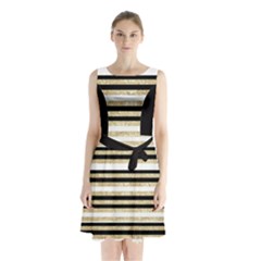 Gold Glitter, Black And White Stripes Sleeveless Chiffon Waist Tie Dress by LisaGuenDesign