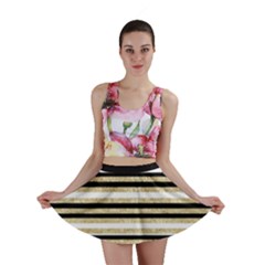 Gold Glitter, Black And White Stripes Mini Skirt by LisaGuenDesign