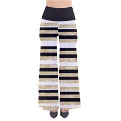 Gold Glitter, Black And White Stripes Women s Chic Palazzo Pants  by LisaGuenDesign