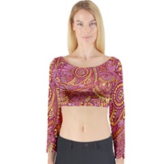 Pink Yellow Hippie Flower Pattern Zz0106 Long Sleeve Crop Top by Zandiepants