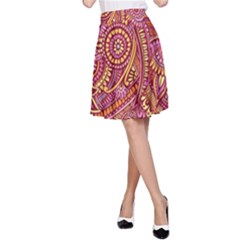 Pink Yellow Hippie Flower Pattern Zz0106 A-line Skirt by Zandiepants