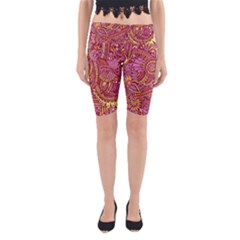 Pink Yellow Hippie Flower Pattern Zz0106 Yoga Cropped Leggings by Zandiepants