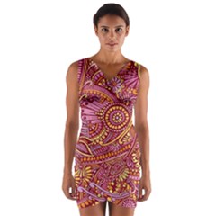 Pink Yellow Hippie Flower Pattern Zz0106 Wrap Front Bodycon Dress by Zandiepants