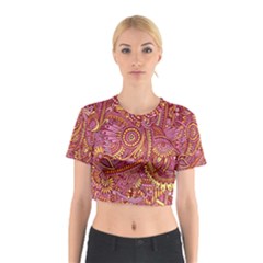 Pink Yellow Hippie Flower Pattern Zz0106 Cotton Crop Top by Zandiepants