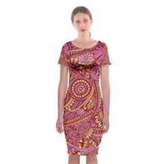 Pink Yellow Hippie Flower Pattern Zz0106 Classic Short Sleeve Midi Dress