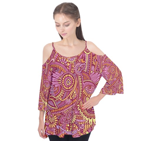 Pink Yellow Hippie Flower Pattern Zz0106 Flutter Tees by Zandiepants