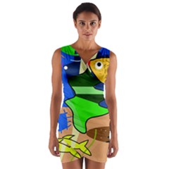 Aquarium  Wrap Front Bodycon Dress by Valentinaart