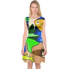 Aquarium  Capsleeve Midi Dress