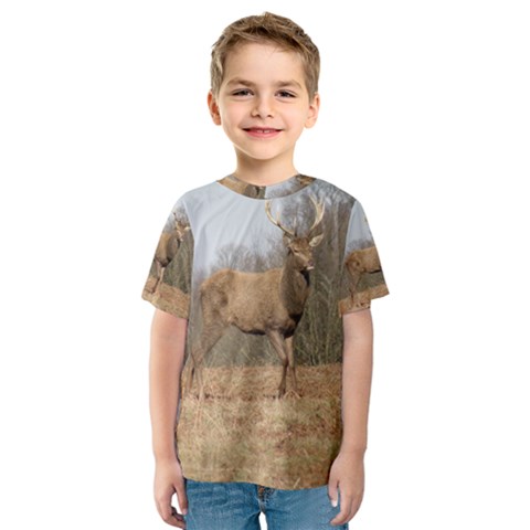 Red Deer Stag On A Hill Kids  Sport Mesh Tee by GiftsbyNature