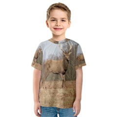 Red Deer Stag on a Hill Kids  Sport Mesh Tee