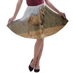 Red Deer Stag on a Hill A-line Skater Skirt