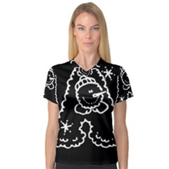 Funny Snowball Doodle Black White Women s V-neck Sport Mesh Tee