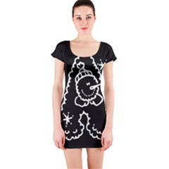 Funny Snowball Doodle Black White Short Sleeve Bodycon Dress