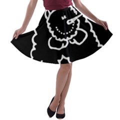 Funny Snowball Doodle Black White A-line Skater Skirt by yoursparklingshop