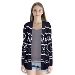 Funny Black And White Doodle Snowballs Drape Collar Cardigan by yoursparklingshop