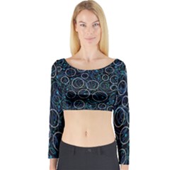 Blue Abstract Decor Long Sleeve Crop Top