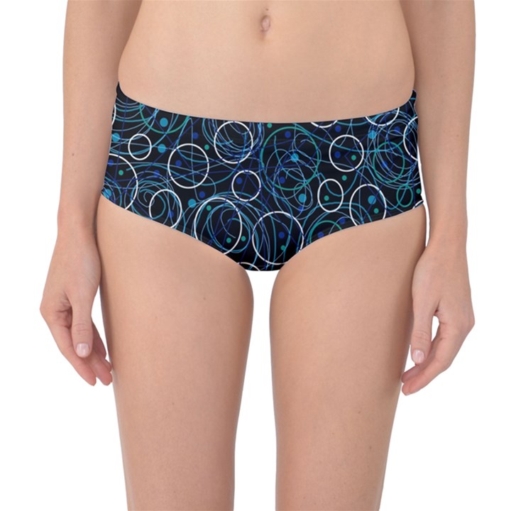 Blue abstract decor Mid-Waist Bikini Bottoms