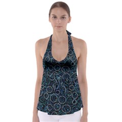 Blue Abstract Decor Babydoll Tankini Top