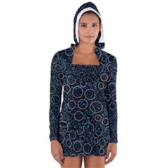 Blue Abstract Decor Women s Long Sleeve Hooded T-shirt