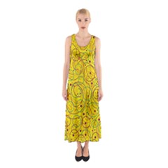 Yellow Abstract Art Sleeveless Maxi Dress