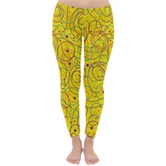 Yellow Abstract Art Winter Leggings 