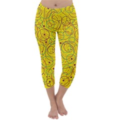 Yellow Abstract Art Capri Winter Leggings 