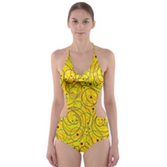 Yellow Abstract Art Cut-out One Piece Swimsuit