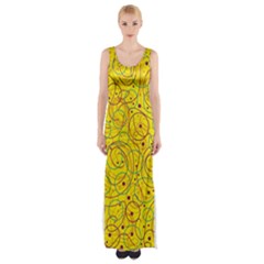 Yellow Abstract Art Maxi Thigh Split Dress