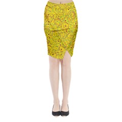 Yellow Abstract Art Midi Wrap Pencil Skirt