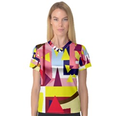 Colorful Abstraction Women s V-neck Sport Mesh Tee