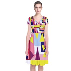 Colorful Abstraction Short Sleeve Front Wrap Dress