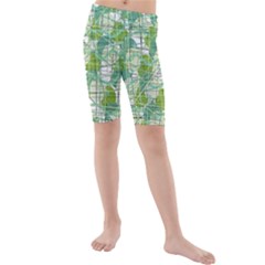 Gray Decorative Abstraction Kids  Mid Length Swim Shorts