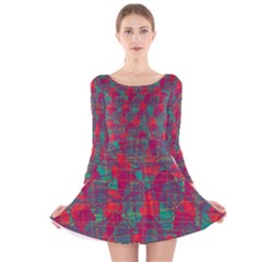 Decorative Abstract Art Long Sleeve Velvet Skater Dress