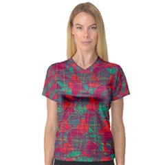 Decorative Abstract Art Women s V-neck Sport Mesh Tee