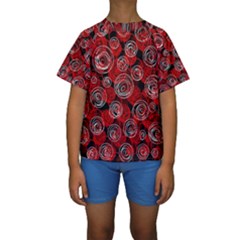 Red Abstract Decor Kids  Short Sleeve Swimwear