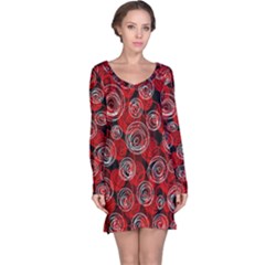 Red Abstract Decor Long Sleeve Nightdress