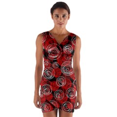 Red Abstract Decor Wrap Front Bodycon Dress