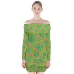 Green Decorative Art Long Sleeve Off Shoulder Dress